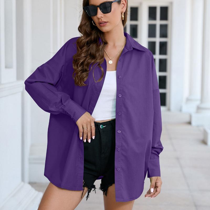 

DAFIFY женские модные весенне-осенние повседневные однотонные свободные блузки и рубашки поло с длинными рукавами и воротником-поло с принтом XXL