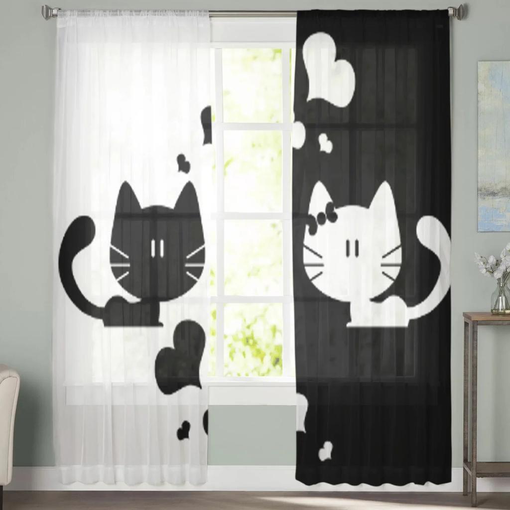 Urocza para kociąt romantyczne tiulowe zasłony do salonu kuchenne zasłony okienne Home Decor przezroczysta zasłona do sypialni dla dzieci