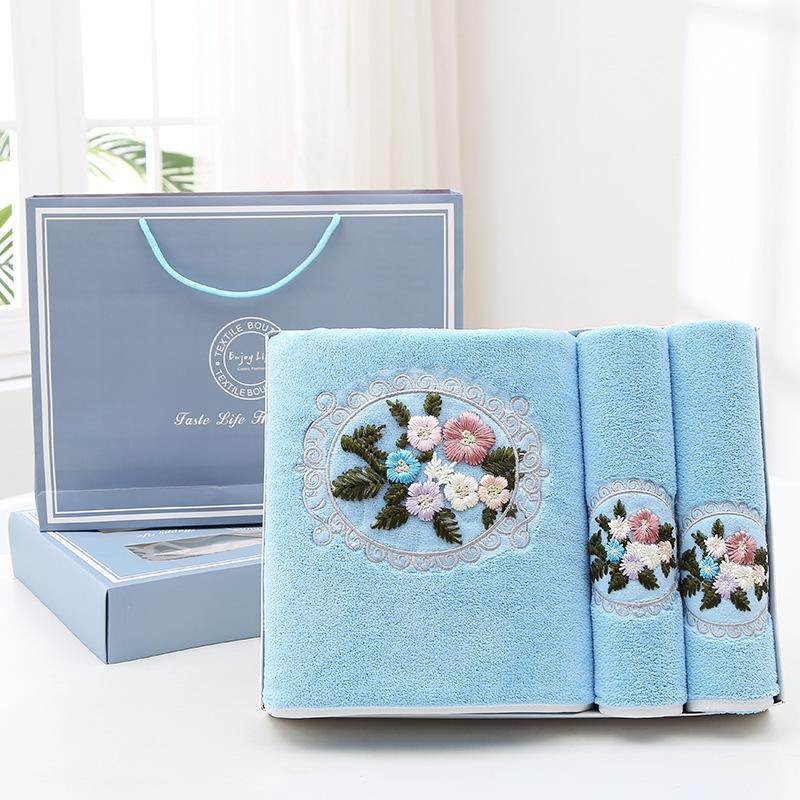 

Оптовый модный двухпредметный набор из впитывающего волокна, вышитое полотенце, подарочная коробка с полотенцем с цветком, подарочная коробка, банное полотенце 3 шт. 35x752pcs+70x140cm1pcs зелёный