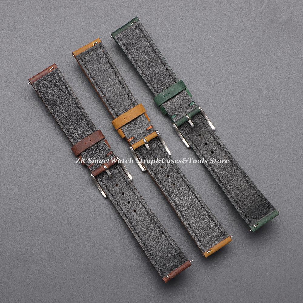 Vintage Stitching Leather Straps Universal Retro Brown Gray Cowhide Watch Band Soft Quick Release 18/19/20/21/22/24mm Bracelets