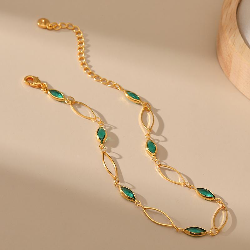 Drop Hollow Chain Bracelet Emerald Cut Glass Chain Anklet for Daily Wear