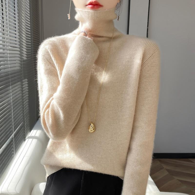 INDFS Women's Fashion Casual Fall Winter Solid Color Print Long Sleeve High Neck Sweaters