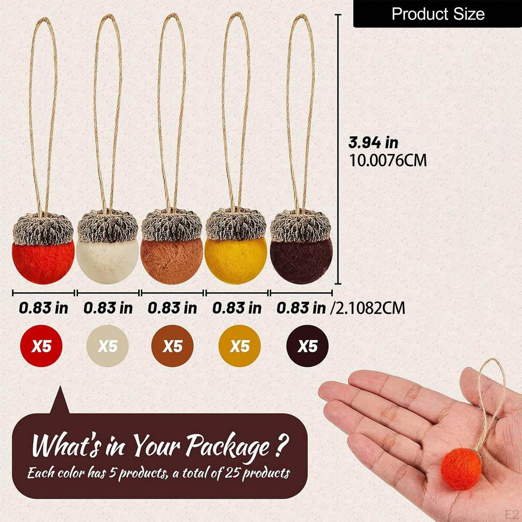 25x Christmas Acorn Ornaments Tree Decorations Accessories with Rope for Festival DIY