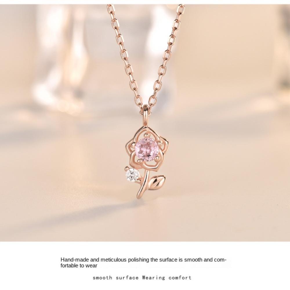 Romantic Pink Rose Necklace Tender Clavicle Chain French Style 3D Flower Choker  Gift