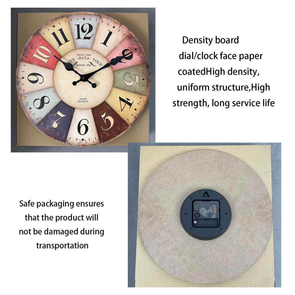 1pc Wooden Wall Clock, Country Retro Style Color Square Pattern Design Wall Clock, Home Mute Clock, Suitable for Home Decoration