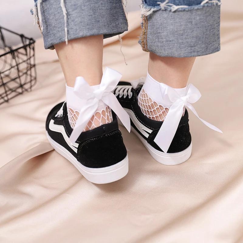 Fashion 2024 New Women Sexy Black Mesh Short Ankle Socks Christmas Girls Fishnet Socks With Cute Bow Ladies Socks 6 Colors