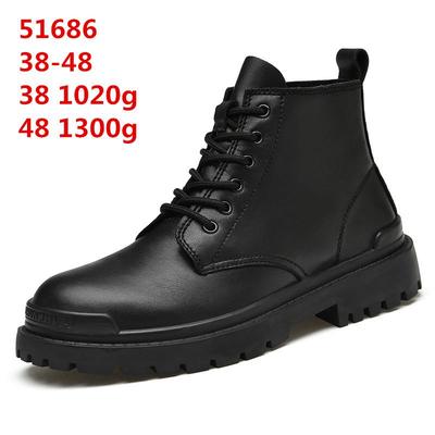 Men's Plus Velvet Leather High-Top Martin Boots - Sizes 45-48, Trendy Outdoor Short Boots.