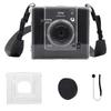 HIYQIN Clear Case with Lens Cap for Fujifilm Instax Wide Evo, Aluminum Black, with Lens Cap and Anti-Loss Cord