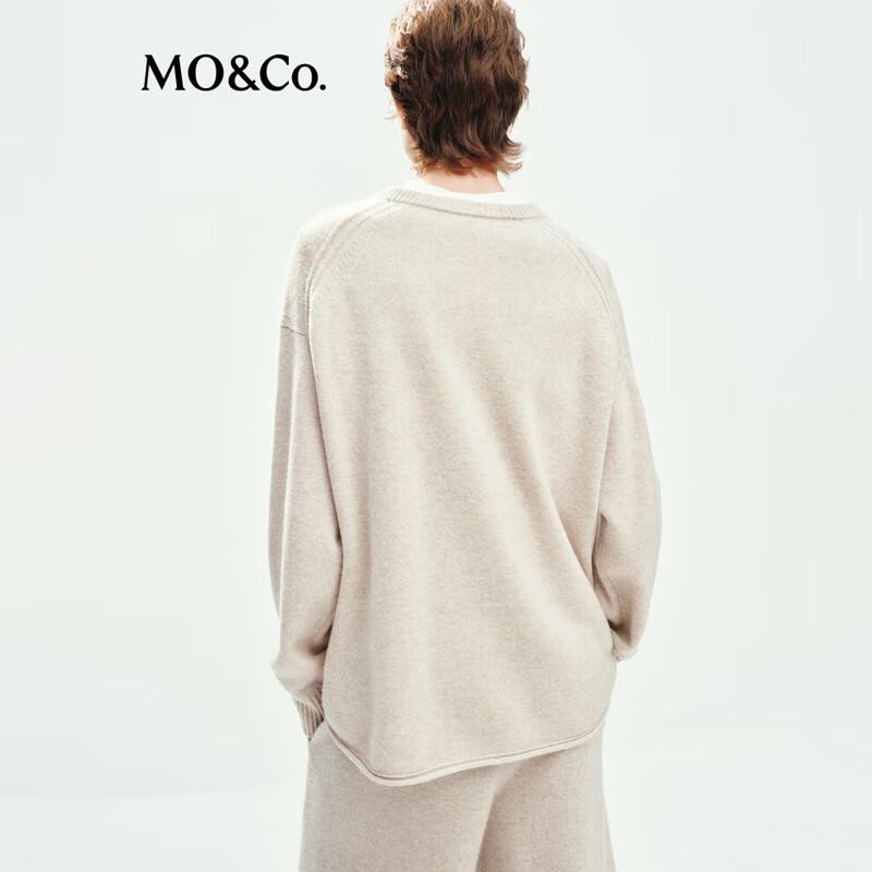 MO&Co. Women's Crew Neck Drop Shoulder Curved Hem Pullover Sweater