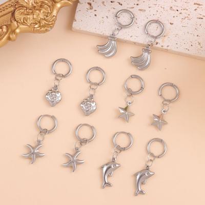Silver Pentagram Dolphin Earrings For Women, Alloy Fashion Trend, European And American Cool Style Jewelry Gift
