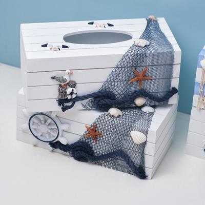 Creative Mediterranean Style Tissue Storage Box Ocean Themed Wooden Napkin Holder Decorative Paper Box Living Room