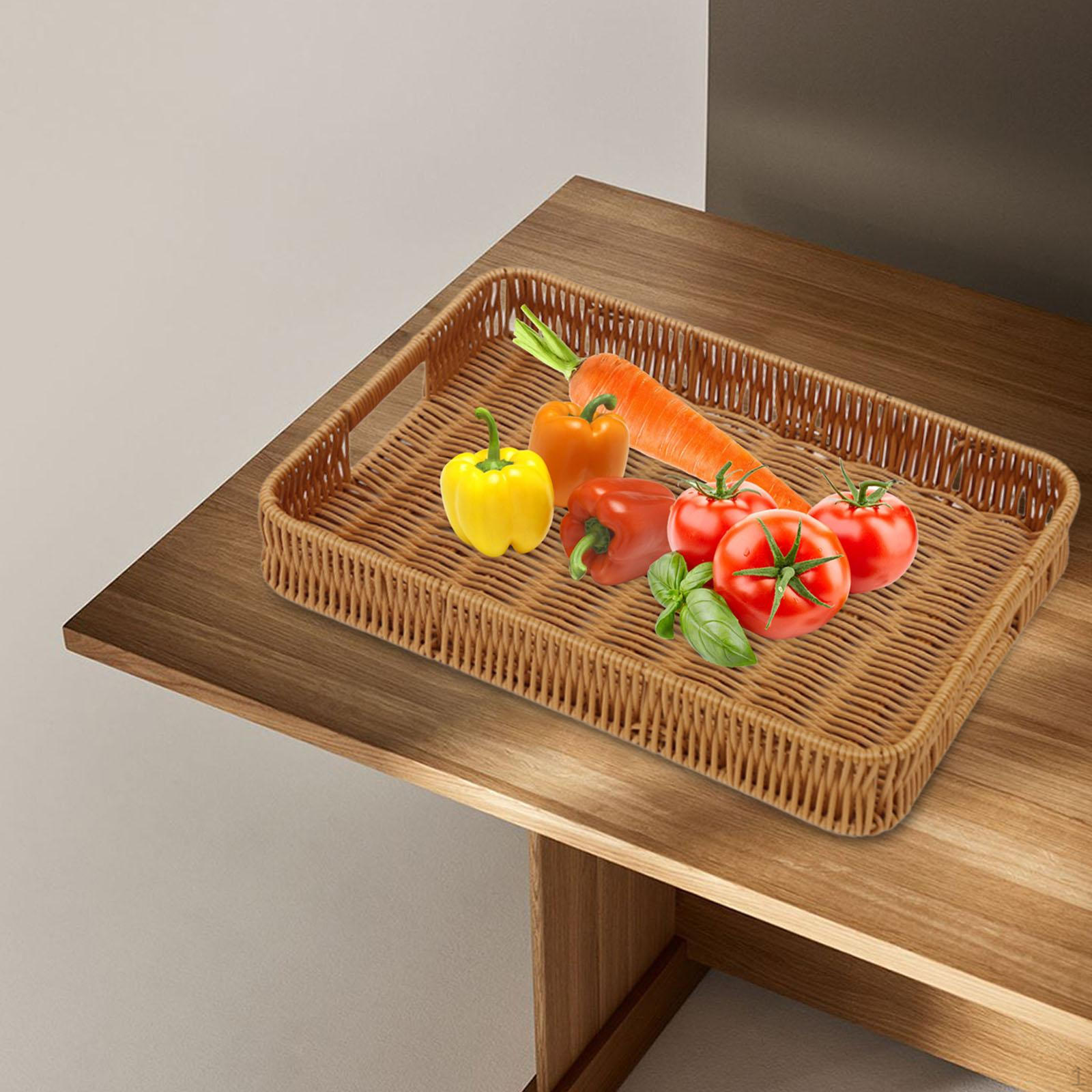 Farmhouse Hand Woven Fruit Serving Tray Multipurpose with Handles Food Storage Bowls Snack Bread Small