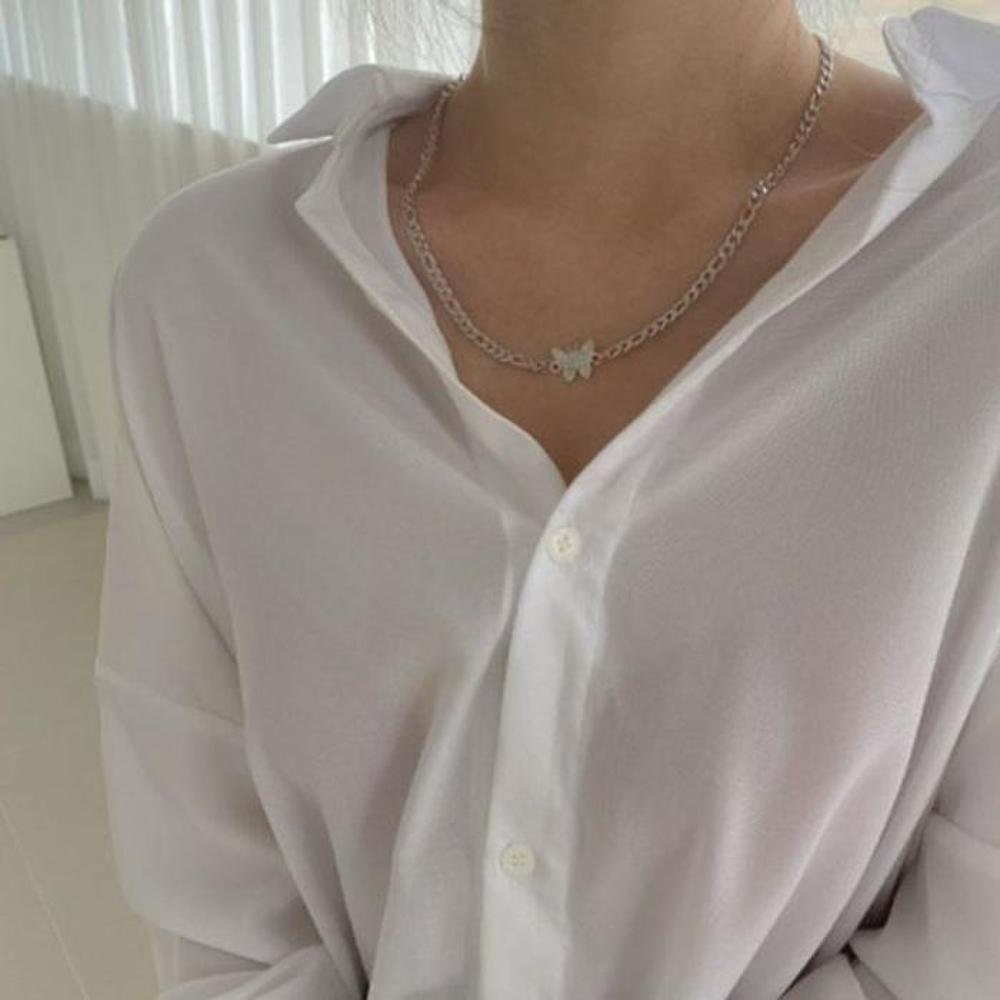 [Onoma] Onm Ggd Butterfly Simply Cubic Surgical Steel Choker Necklace (9594571)