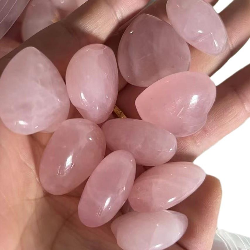 Natural Crystal Stone Love Heart Carving Reiki Healing Rose Quartz Decoration