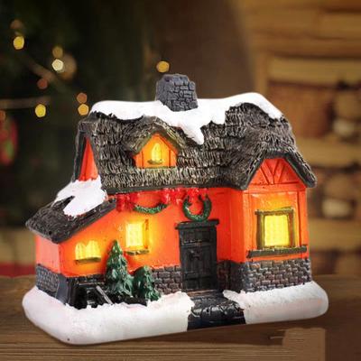 Cute Christmas Glowing Small House Luminous Warm Light Mini House Miniature Elegant Resin House Ornament New Year Decoration
