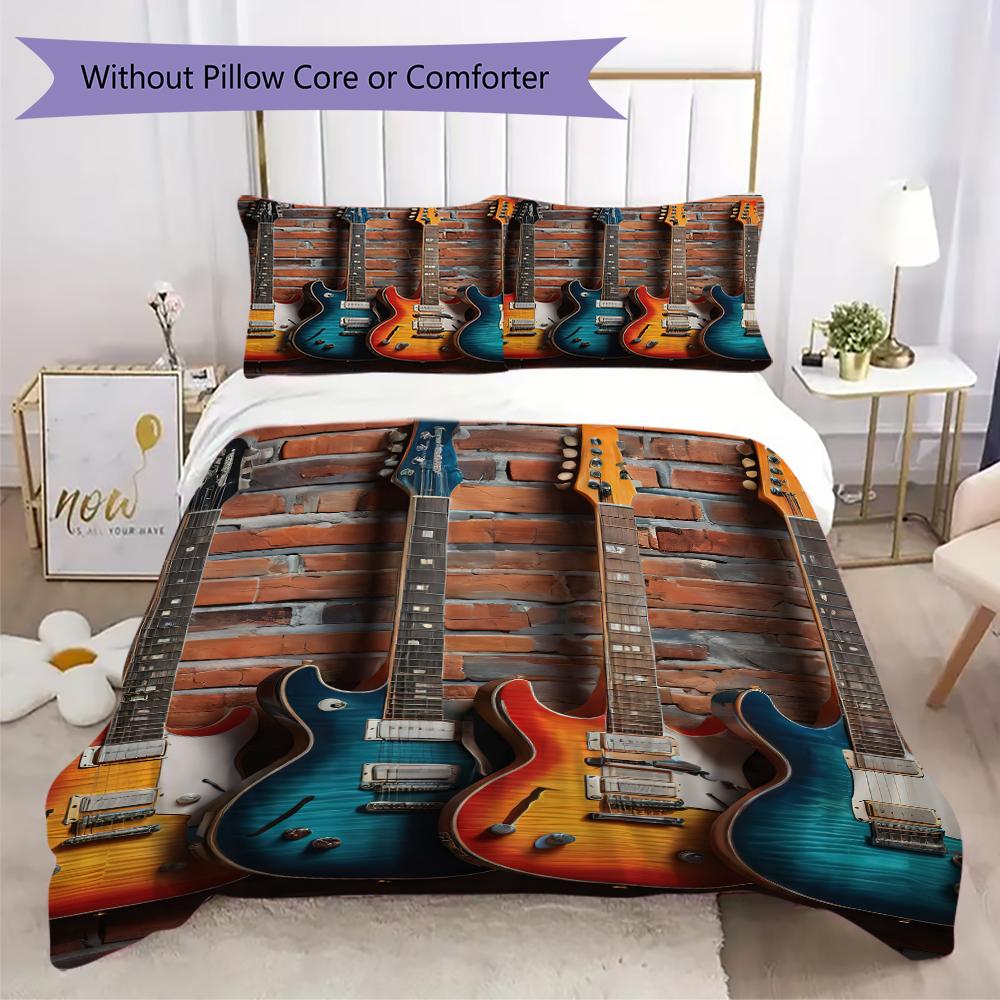 

1PC Electric guitar Theme Bedding Quilt Set Quilt Cover Pillowcase Home Decoration Birthday Gift (1 * duvet cover + 2 * pillowcase, without core)A2 135x200cm