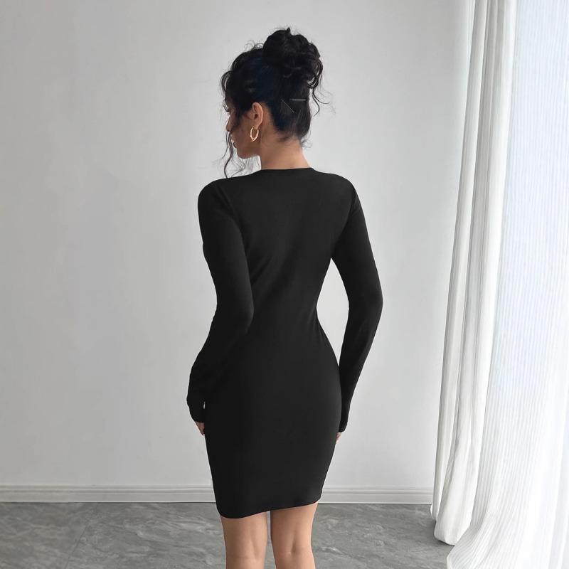 Damen Frühling und Sommer Gaze Spleißdesign Langarm Slim Kleid
