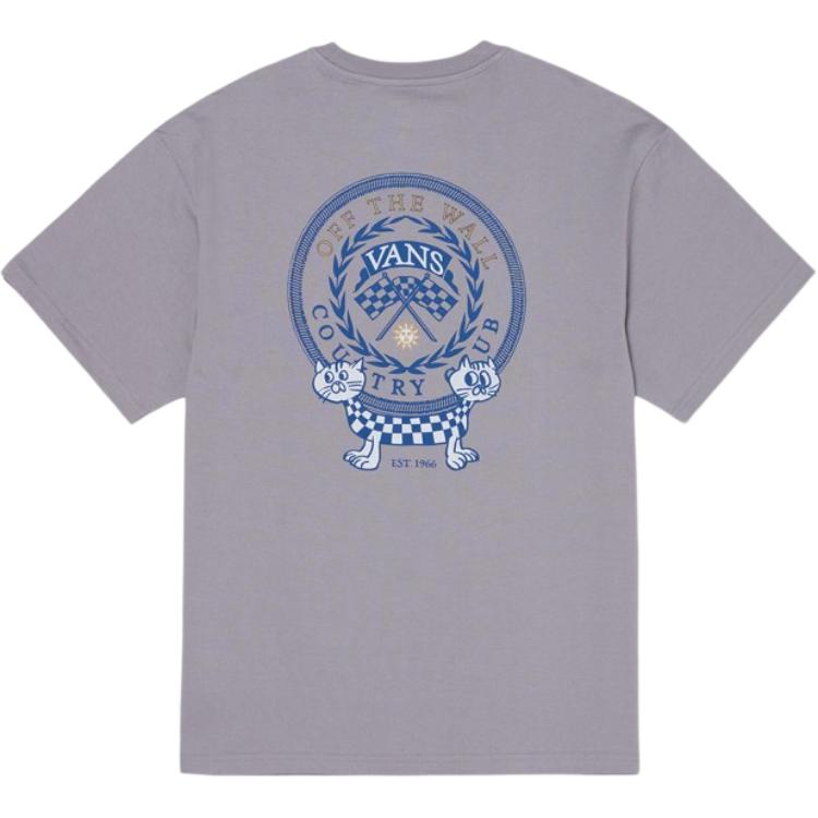 Vans SS25 Cartoon Cat Casual Cotton Crew Neck Short Sleeve T-Shirt Unisex Tops Gray VN000NJGAF1