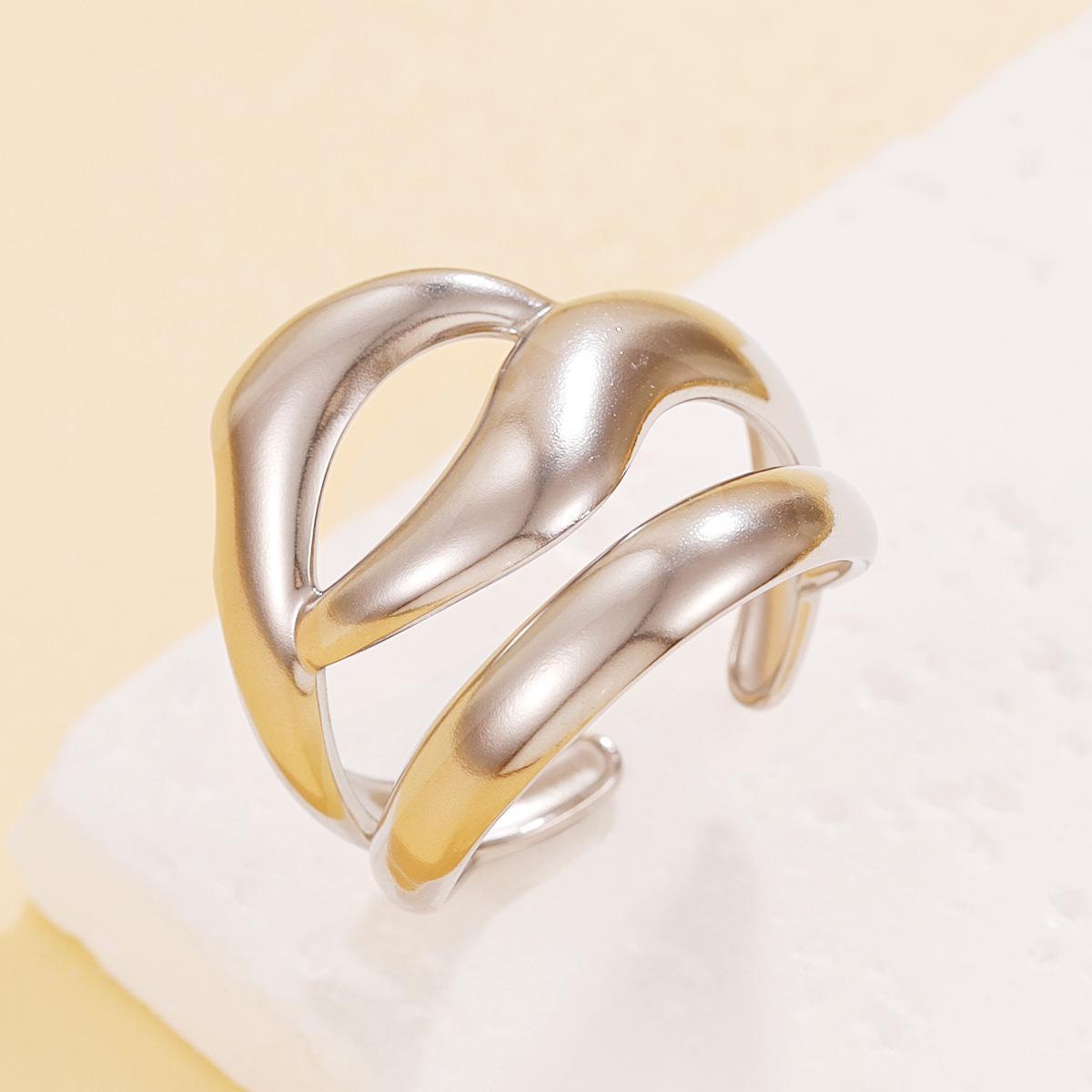 Cross-Border Fashion Geometric Thick Lines Retro Open Ring - Vacuum Plated Gold Stainless Steel Jewelry