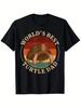 World's Best Turtle Dad Graphic Tee Retro Sunset Design Short Sleeve T Shirt Daily Wear