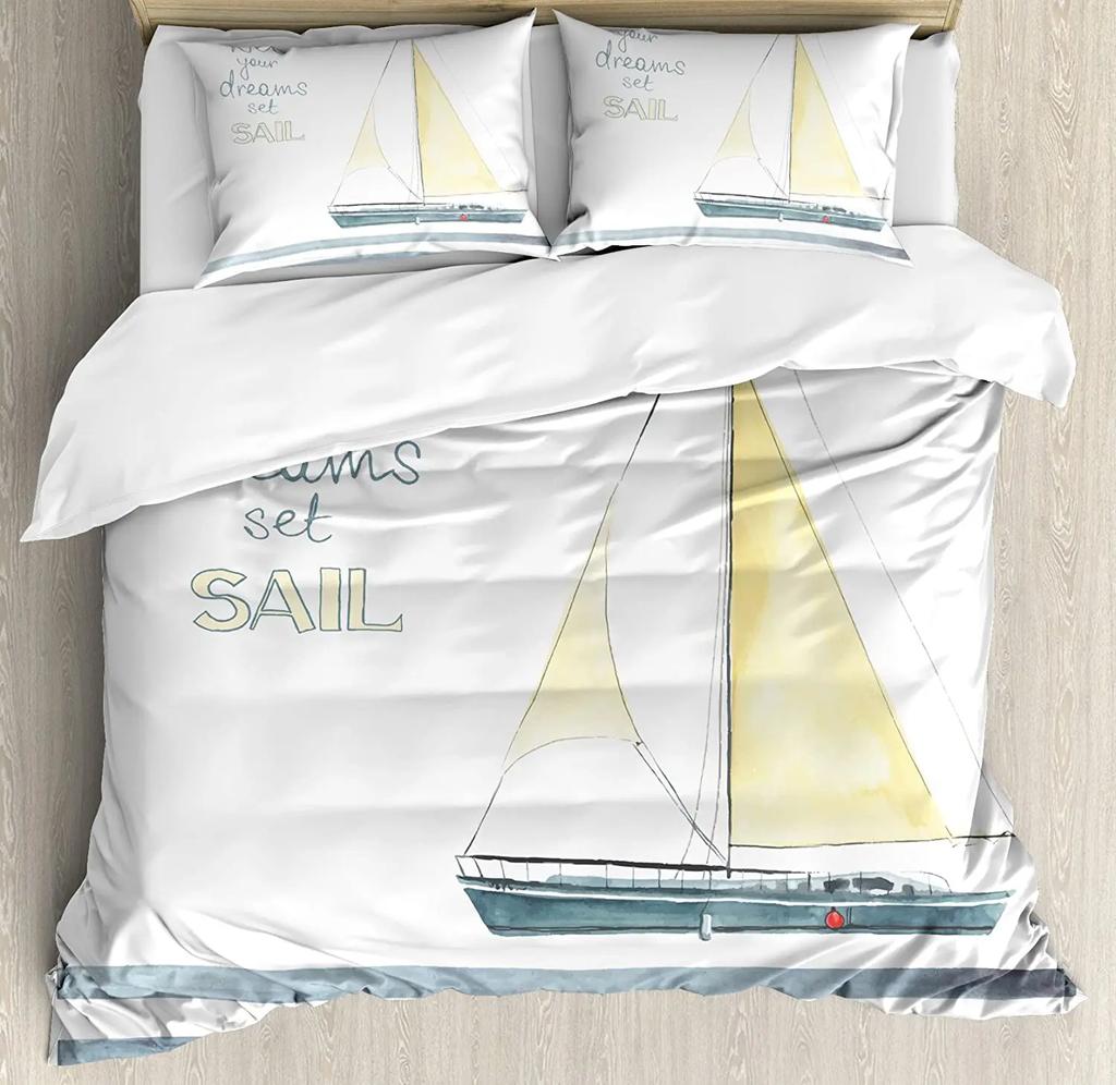 Nautical Anchor Ship Lighthouse Whale Art 3dílná sada povlečení pro manželskou postel Domácí textil Povlak na přikrývku Povlak na polštář Povlak na polštář