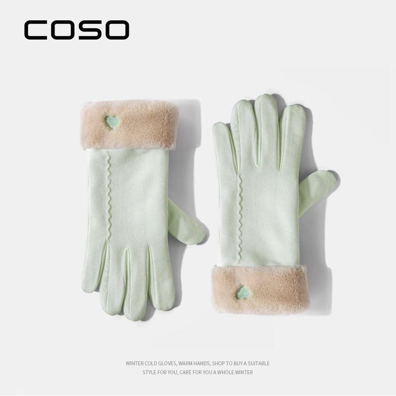 German velvet gloves women's autumn and winter outdoor riding cold-proof cotton cashmere fleece driving bicycle warm gloves