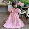 2026 Girls Dress Sweet Princess Style Puff Sleeve Bow Detail Kids Over 4 Years Old
