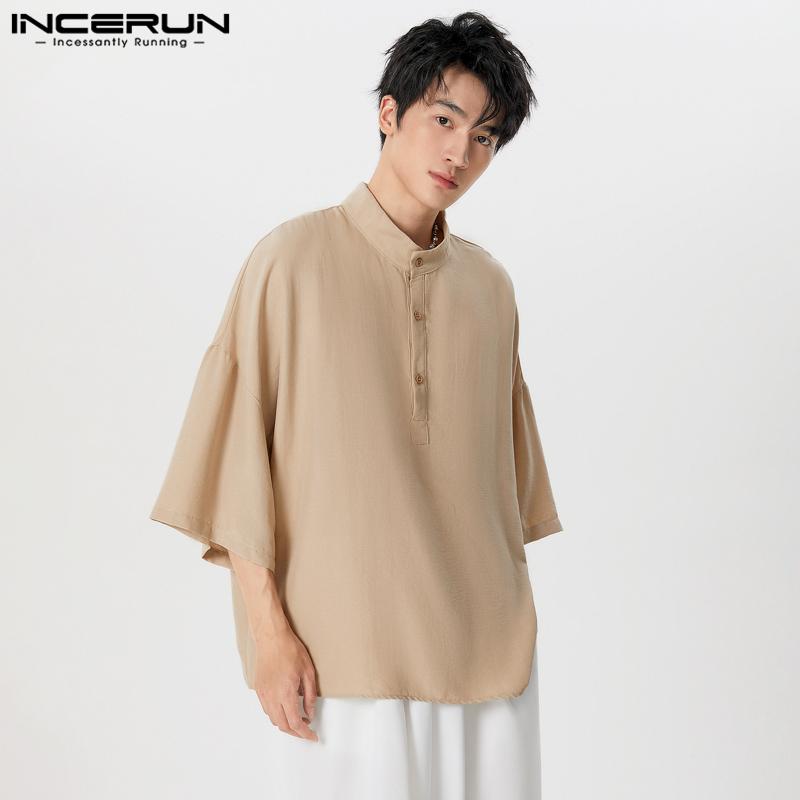 INCERUN Herren 3/4 Ärmel Henley Shirts Stehkragen Casual Tops