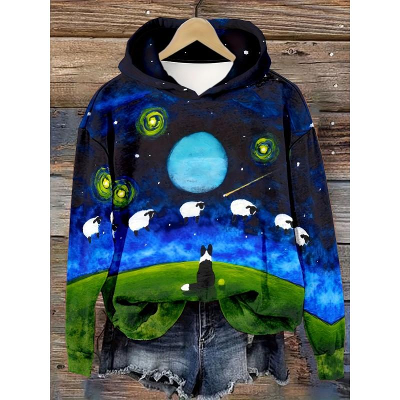 Womens Oversized Hoodie With 3D Digital Dog Print Casual Comfortable Sweatshirt 2025