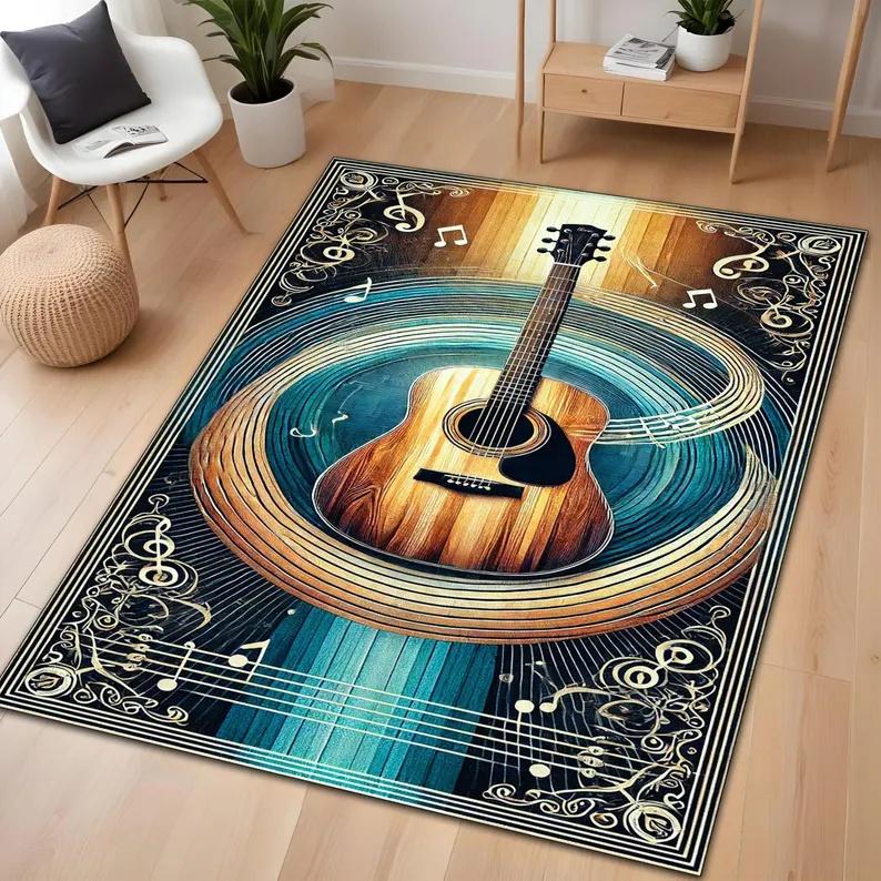 

Килимок для дверей з візерунком гітари та навушників, килим для любителя музики, килим для входу, спальні, біля ліжка, дивана, килим для декору дому 40x60cm