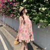 Coffee Break French Seaside Vacation Wind Floral Dress Women's Summer Loose and Thin Neck Backless Short Skirt