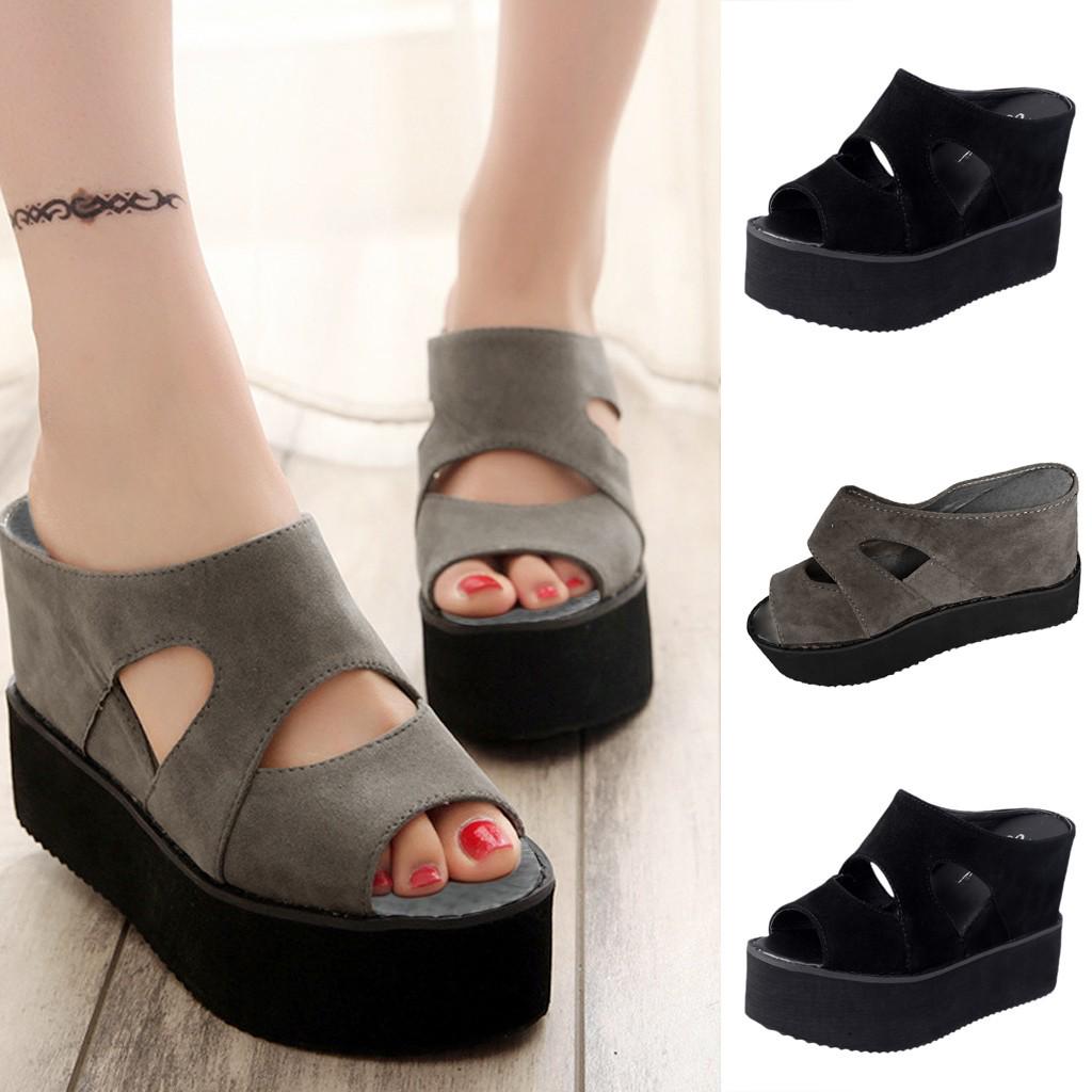 2019 New Womens Soft Wedges Shoes Casual Slippers Solid Thick Bottom Female Fish Mouth Summer Beach Flats Sandals 2019 New Womens Soft Wedges Shoes Casual Slippers Solid Thick Bottom Female Fish Mouth Summer Beach Flats Sandals