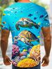 Men'S Quick-Dry Breathable Fiber T-Shirt, Digital Ocean Theme Full-Length Print Design - Vibrant Coral Reef And Sea Turtle Patterns. This Breathable