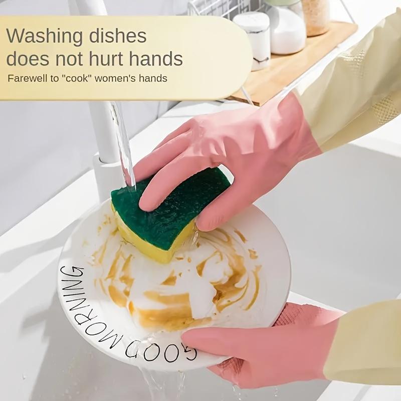 

Two-color Dishwashing Gloves Kitchen Oil-proof Durable Wear-resistant Waterproof Rubber Gloves Household Dishes Cleaning Gloves розовый