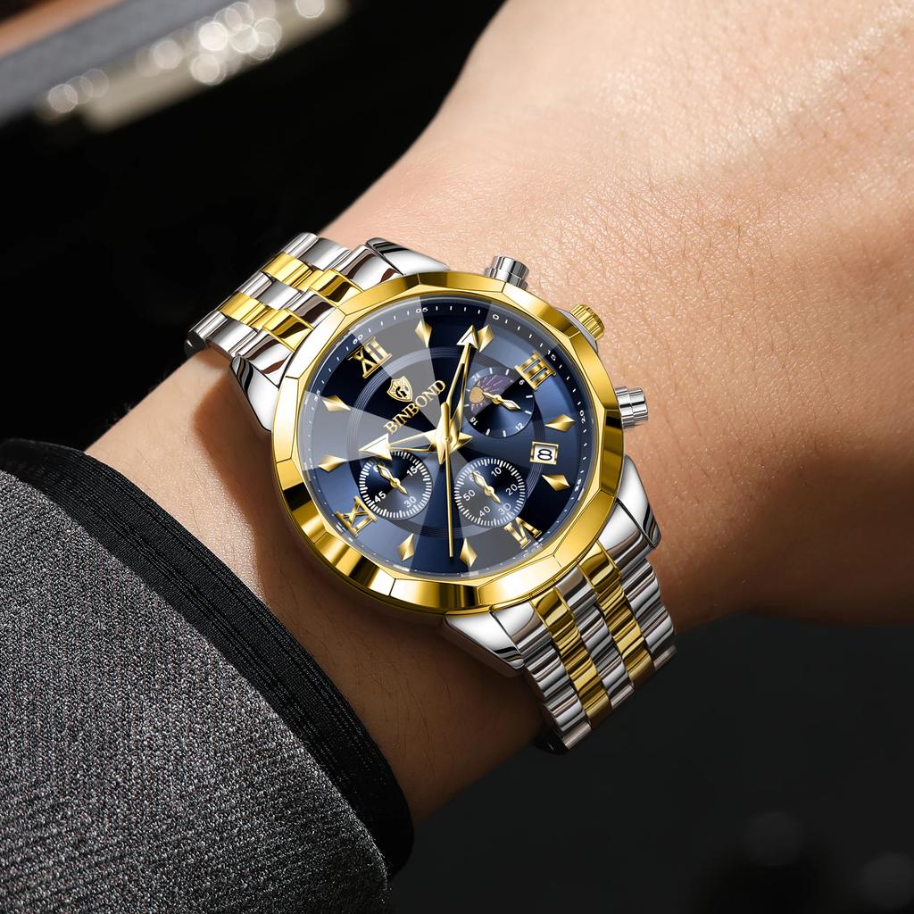 Luxury Men Watch Top Original Waterproof Luminous Chronograph Man Wristwatch Stainless Steel Quartz Business Men Watches