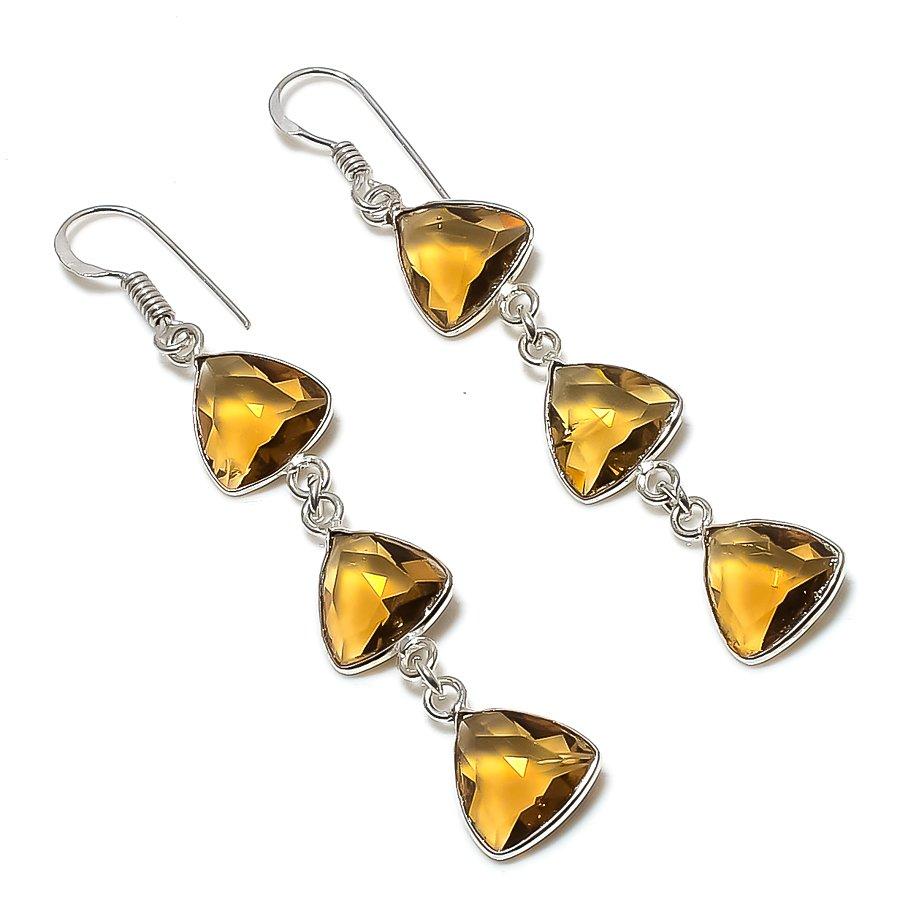 

Ювелирные серьги ручной работы из стерлингового серебра 925 пробы с натуральным цитрином 2,68 дюйма V9h13
