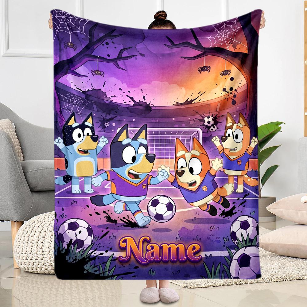 Bluey's Soccer Science Fun Customize Your Name Blanket Lightweight Customizable Blanket Ultra-Soft Perfect for Bedding Chair Office Seaside
