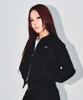 Born To Win W Knit Like Semi Crop Hoodie Zip-Up [Black]