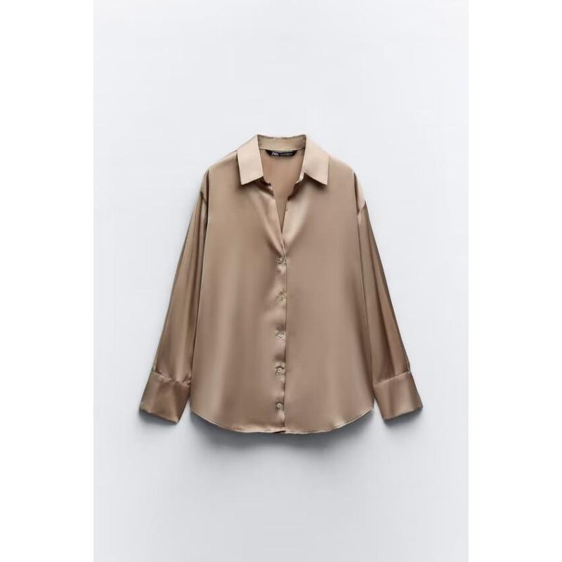 2025 Spring Women's European and American Style Satin Long-Sleeved Fashion Shirt