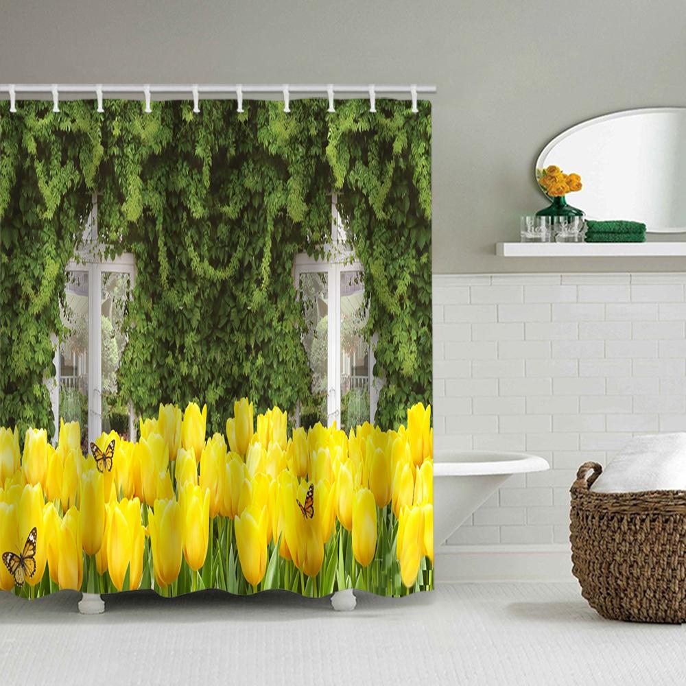 1/4 Forest Waterfall Print Shower Curtains, Toilet Seat Decoration, Shower Curtain with Carpet and Toilet Lid, 70.8x70.8 Inch