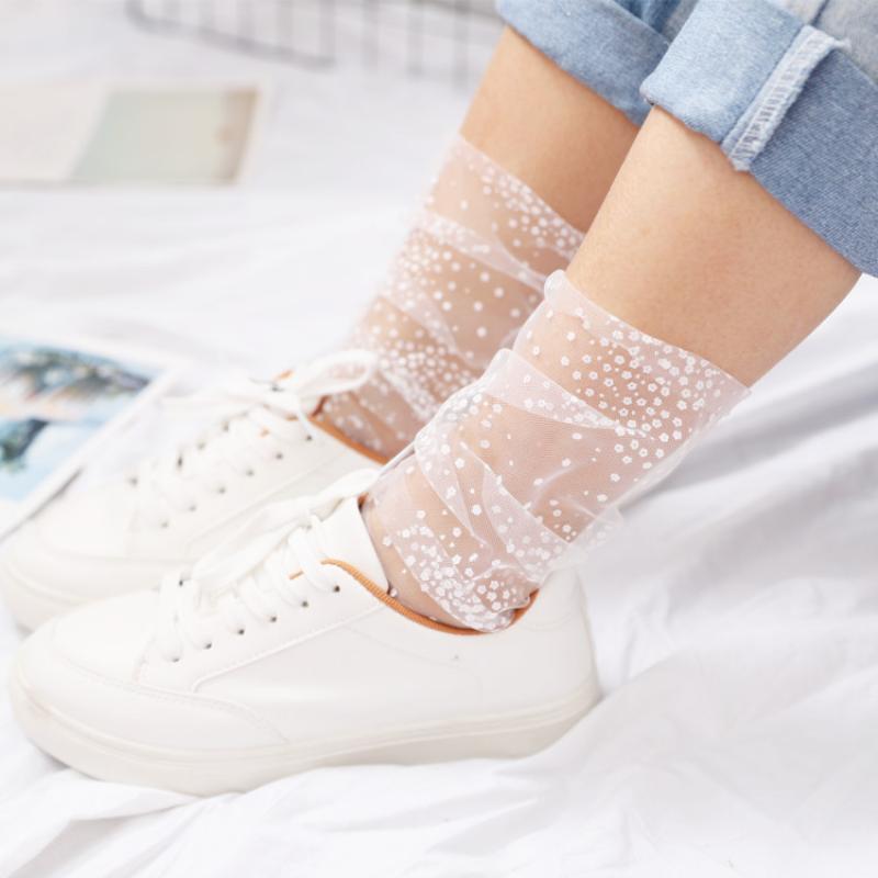 Sexy Lace Mesh Fishnet Socks Mixed Fiber Transparent Stretch Elasticity Ankle Net Yarn Thin Women Cool Socks 1pair