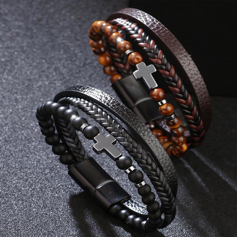 Genuine Leather Bracelet Simple Leather Bracelet, Men's Cowhide Bracelet, Jewelry Magnet Bracelet Natural Stone Yellow Tiger Jewelry 2026