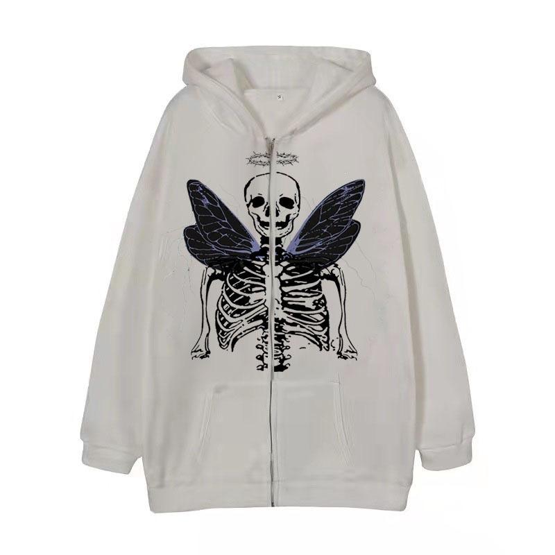 Hooded sweater in stock, zipper sweater autumn and winter European and American butterfly sweater gothic sports hooded jacket