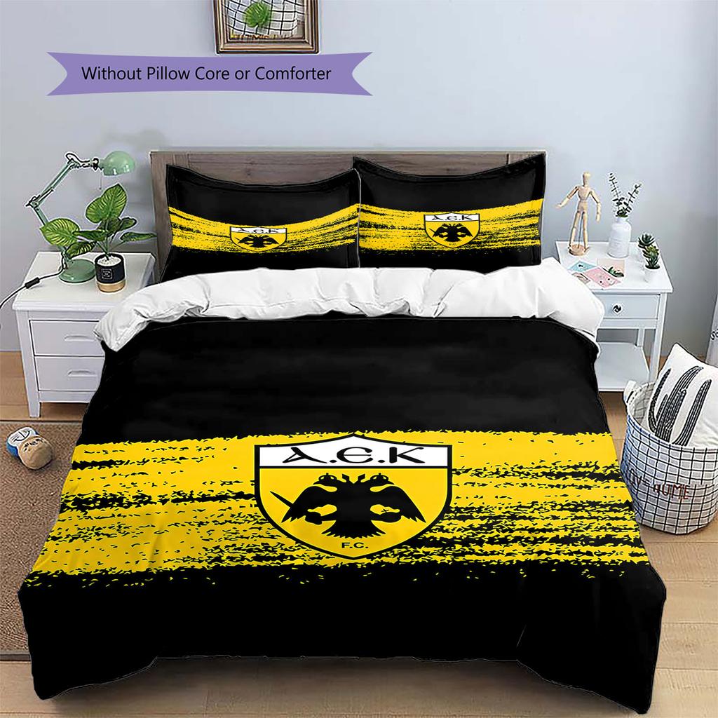 AEK Athens F.C Pattern Bedding,Quilt Set Quilt Cover Pillowcase Home Birthday Gift(1 * Duvet Cover + 2 * Pillowcase, Without Core)