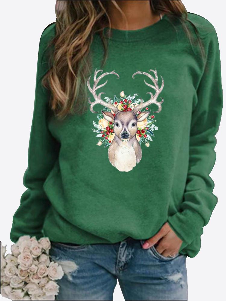 Autumn and Winter Women's Christmas Theme Printing Sweater Round Neck Long Sleeve Casual Sweatshirt Plus Size Top