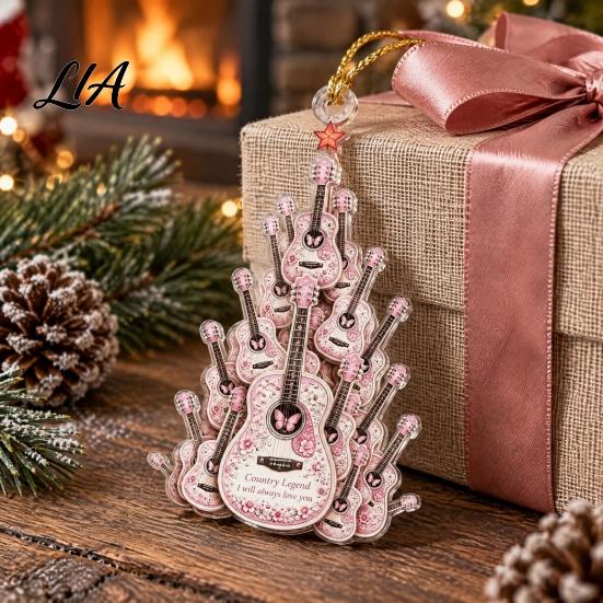 Artistic Guitar Hanging Decor Acrylic Christmas Ornament, Patchwork Jacket Butterfly Flat Pendant Decorative Car Accessories with Gold String for Tree