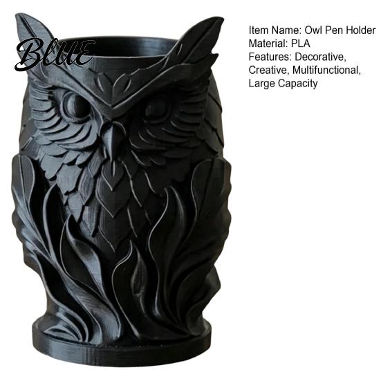 Small Desktop Storage Tube 3D Printed Owl Pen Holder Creative Desk Organizer for Office Stationery Stable Marker Retro Relief Animal Container