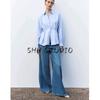 Spring New Women's Clothing Minimalist Style Waist Button Decoration Oxford Long Sleeves Lapel Shirt Tops 2190772
