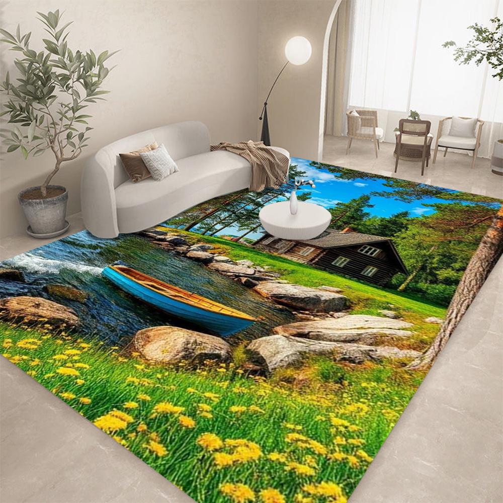 3D Seaside Landscape Carpet Premium Carpet Mat Rug for Home Decoration | Non-slip Floor Carpet for Living Room & Bedroom