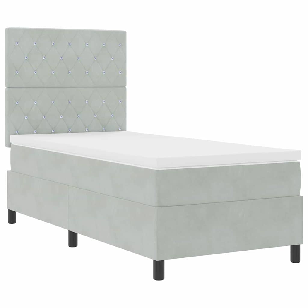 Box Spring Bed with Mattress Light Gray 90 X 190 Cm Velvet